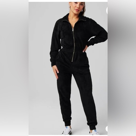 Fabletics Pants - FABLETICS M Cozy cord woman black zip activewear casual soft onesie jumpsuit
